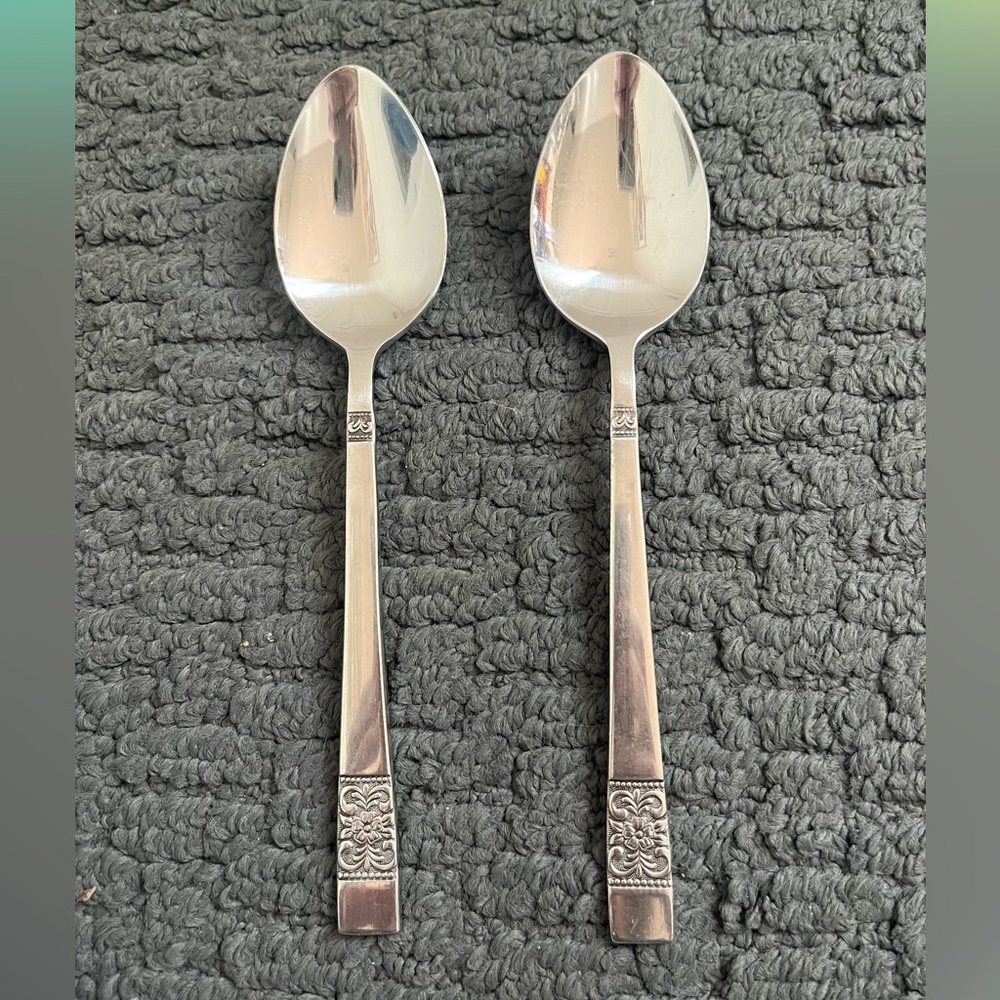 Rebacraft Stainless Japan Reed Barton Medley Floral 82351 Soup spoons (2)